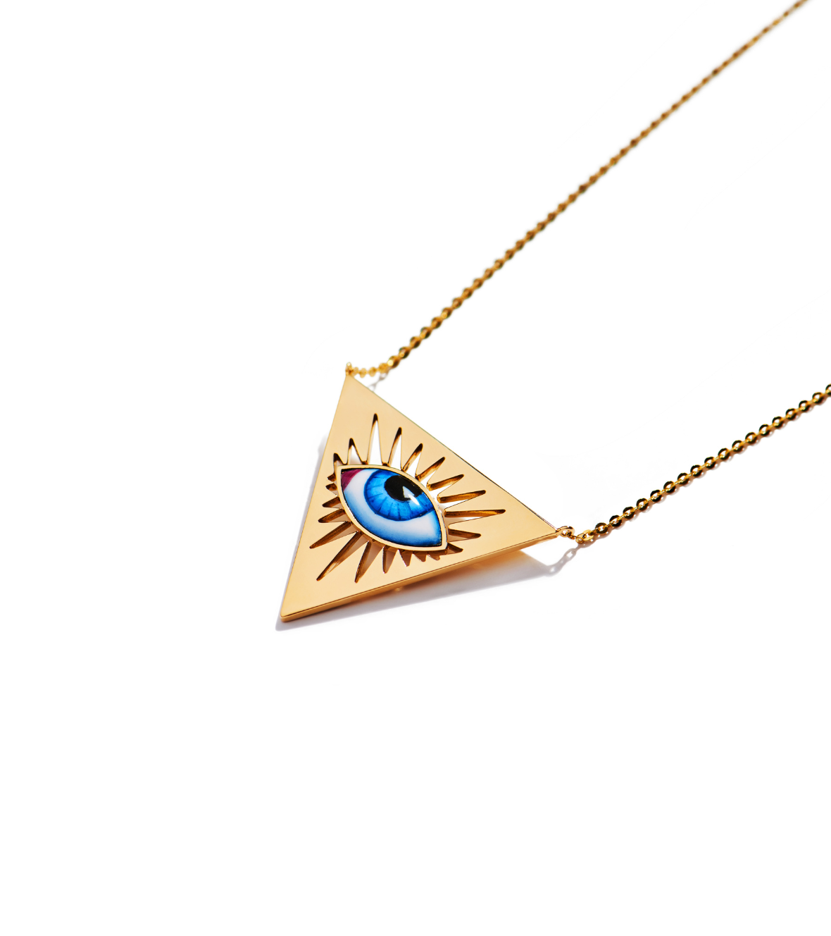 14K Yellow Gold "Isida Petit Bleu" Necklace With A Small Blue Enameled Eye